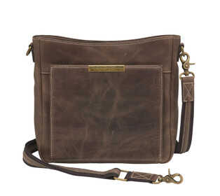 Gun Tote'n Mamas Distressed Leather Slim X-Body Purse in Brown with adjustable shoulder strap